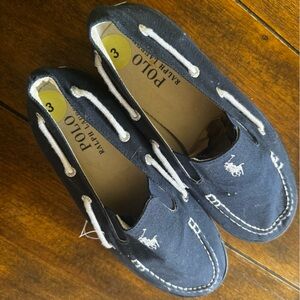 Kids Polo Ralph Lauren Blue Canvas Slip on Boat Shoe-Size 3